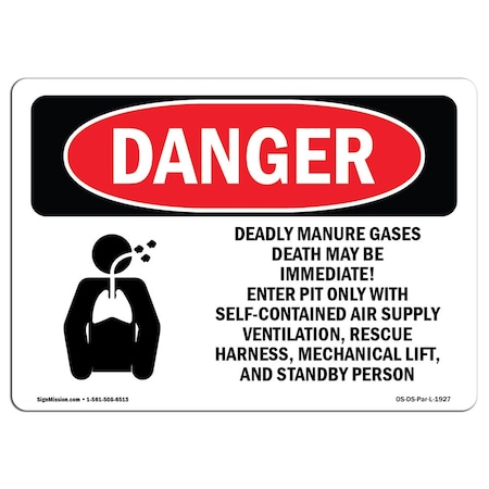 Signmission Safety Sign, OSHA Danger, 7" Height, 10" Width, Aluminum, Deadly Manure Gas Hazard, Landscape OS-DS-A-710-L-1927